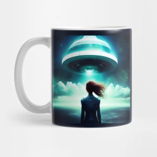 A girl looking at UFO in the sky Mug